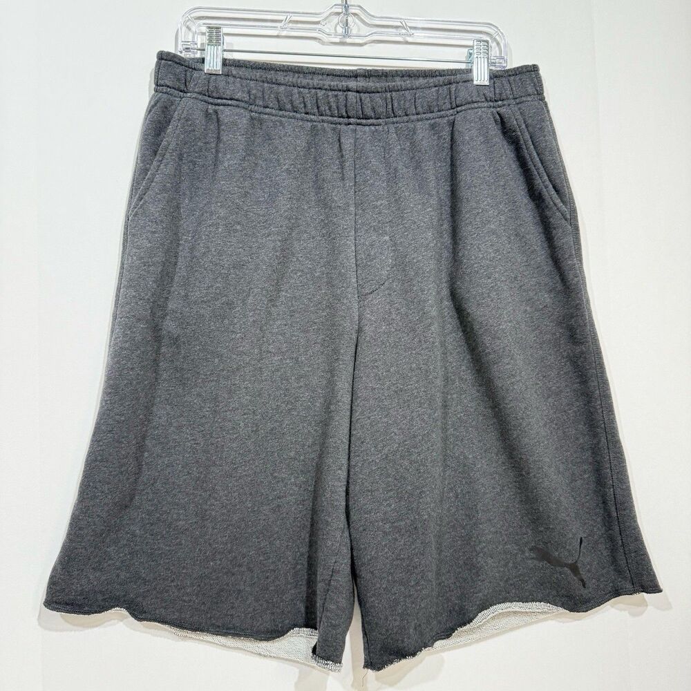 PUMA Men's Sweat Bermuda Shorts Large Gray Regular Fit Cotton 11.5” Inseam